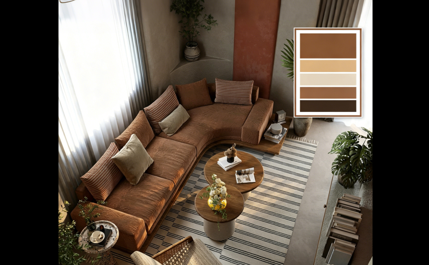 Living room in terracotta color