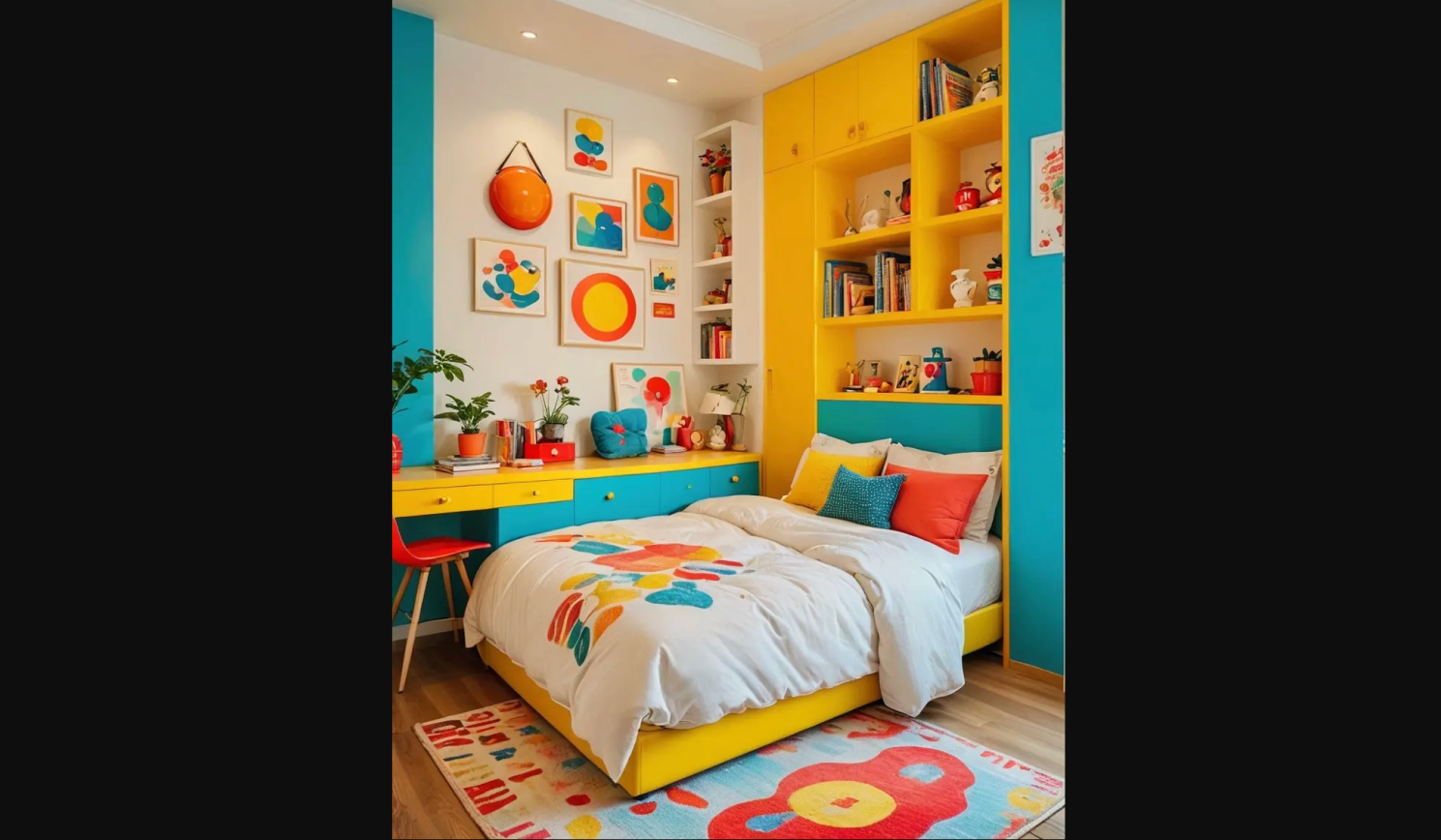 The cartoon style living room design made with DecAI™
