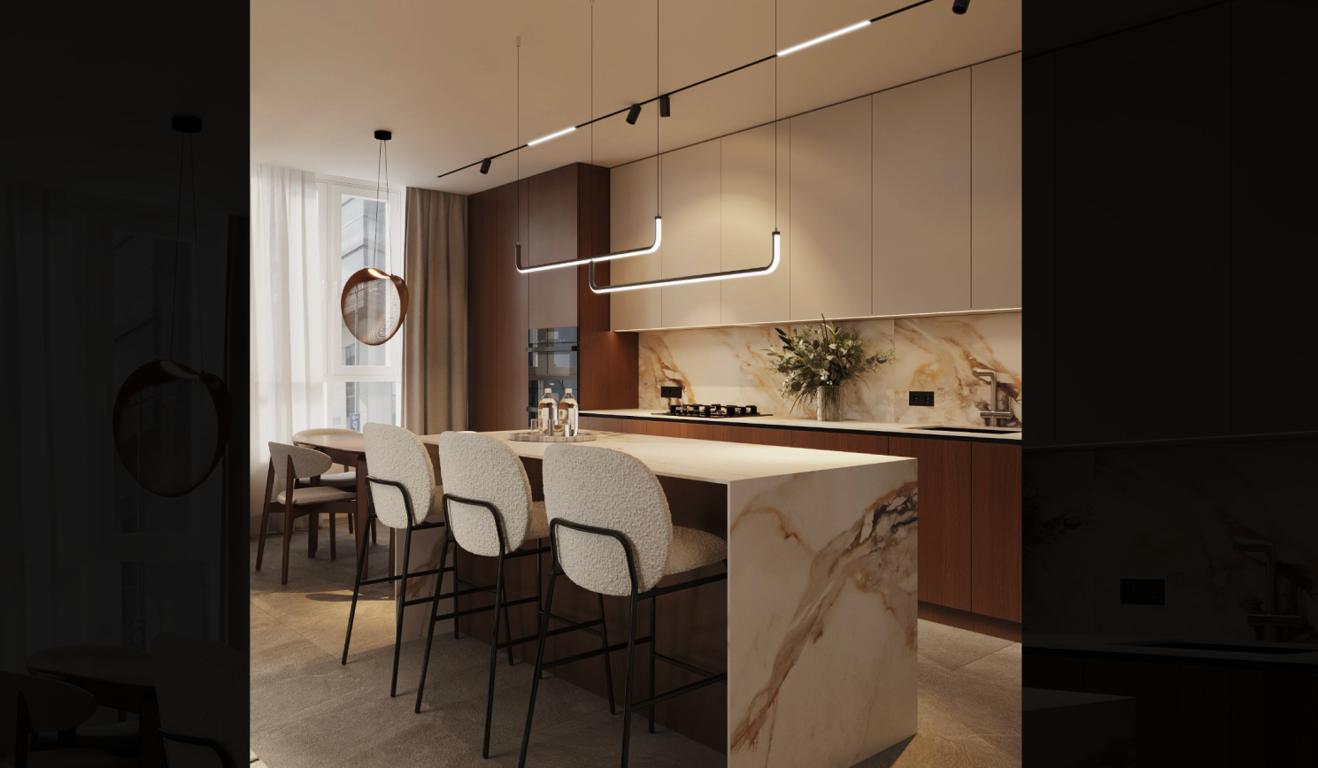 Warm minimal kitchen with neutral materials & color paletters