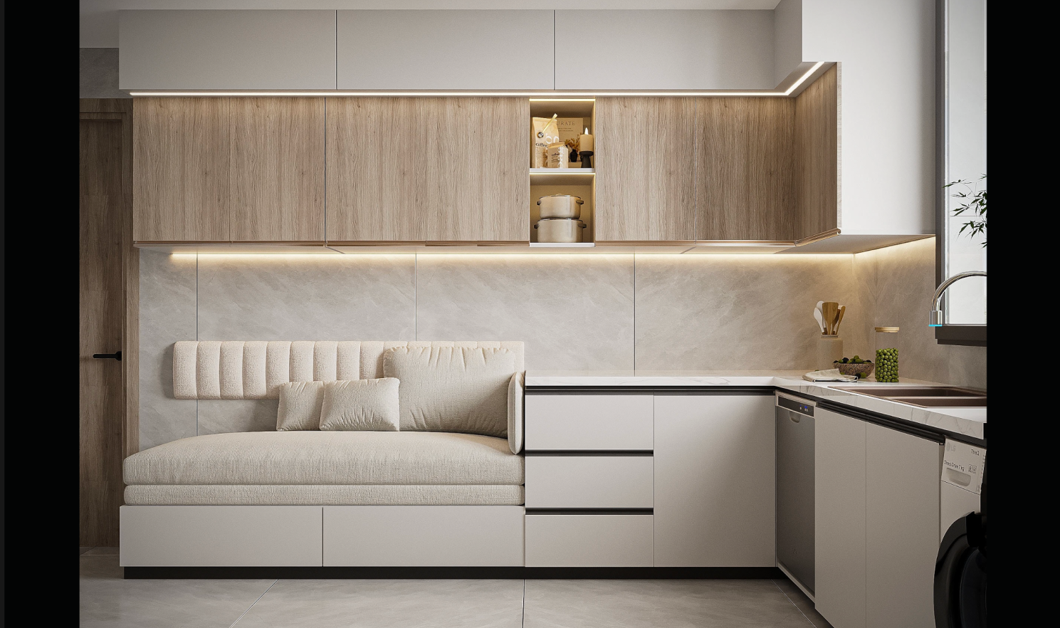 Wisely use lighting and textures for warmth & modernity