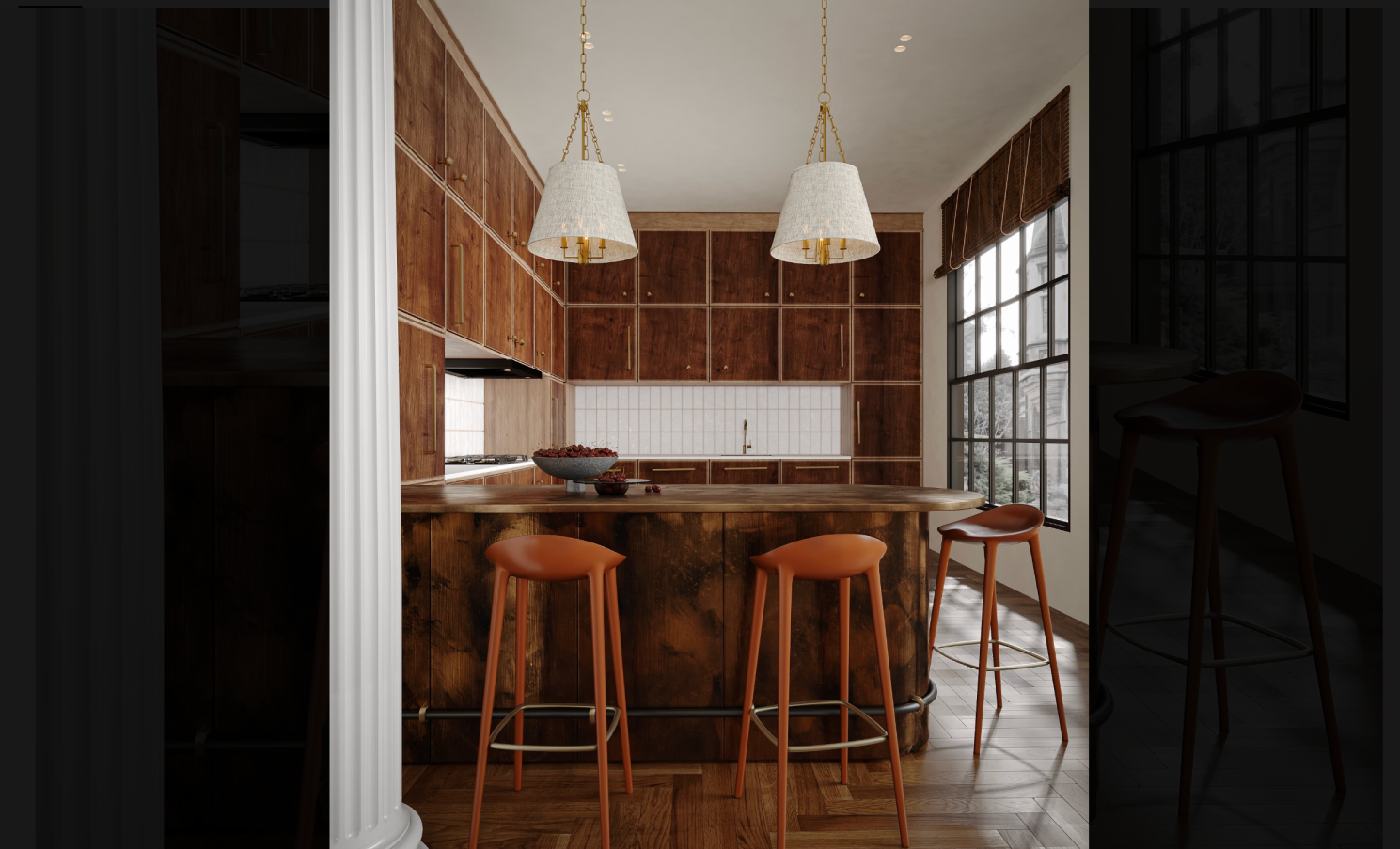 Rich walnut warms up a modern kitchen