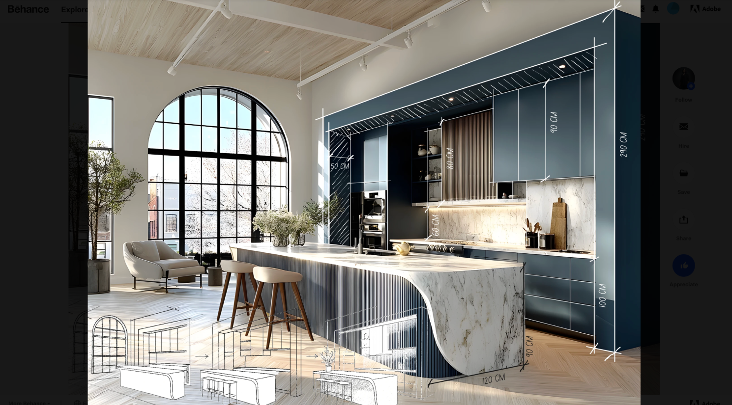 Deep matte blue kitchen design example