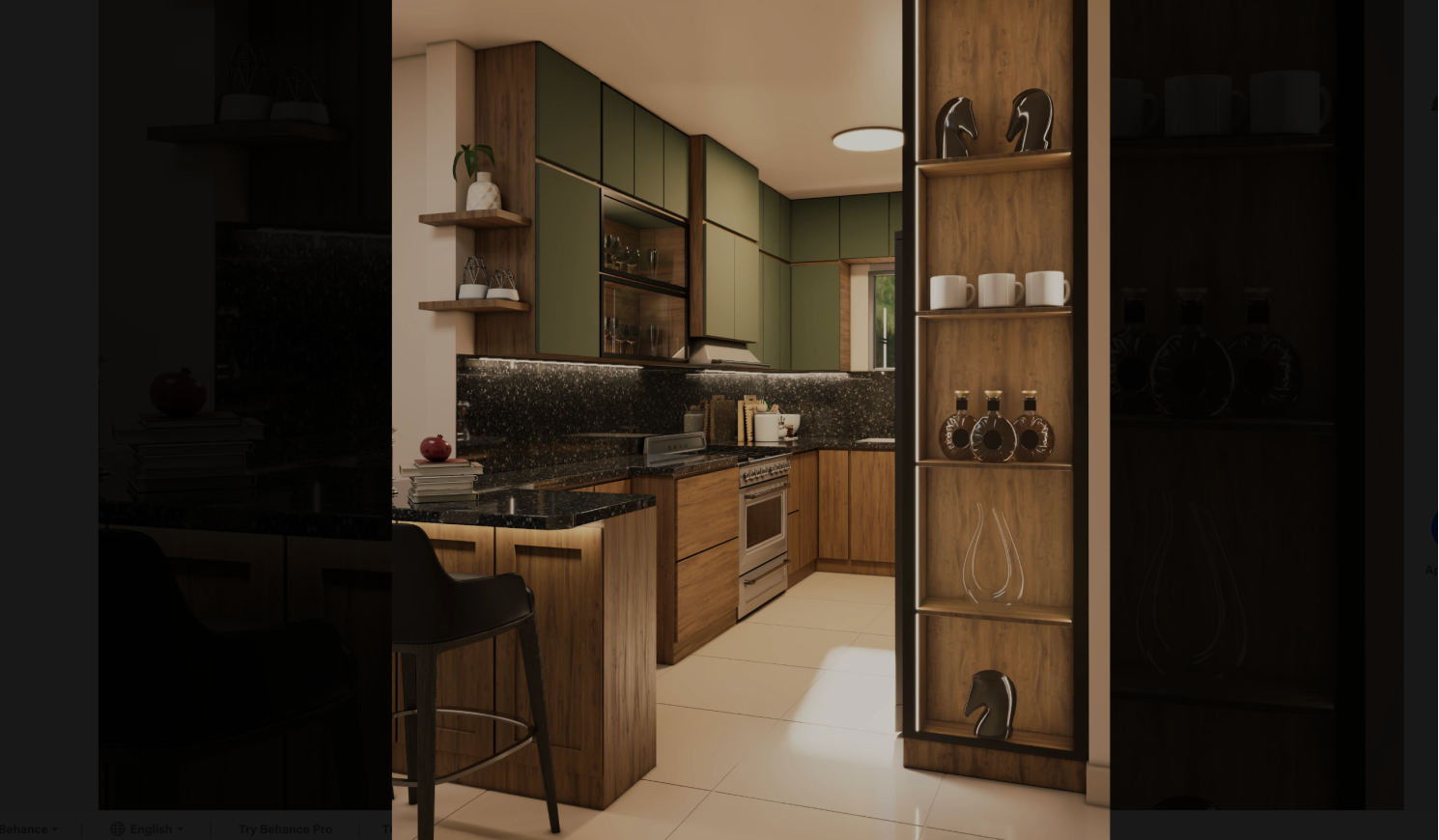 Muted green and wood kitchen