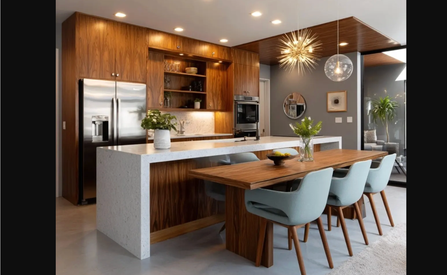 Warm modern kitchen design made with DecAI™