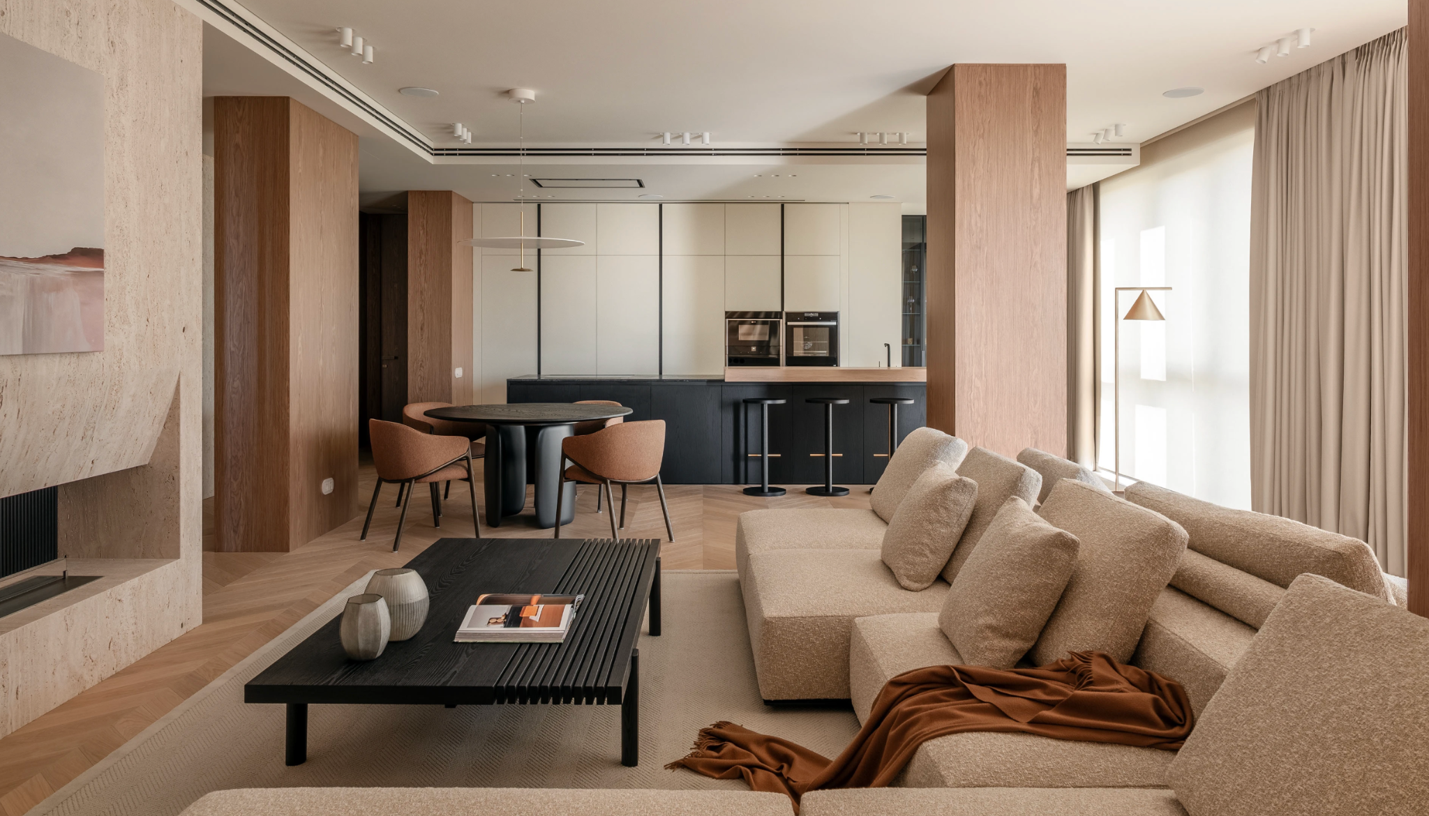 Warm minimalism living room example