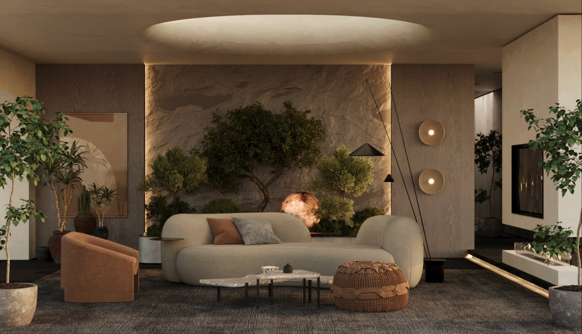 Biophilic interior design living room