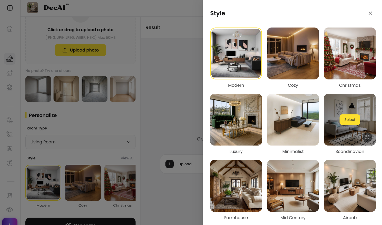 DecAI™ allows you to quickly check over 30 design styles