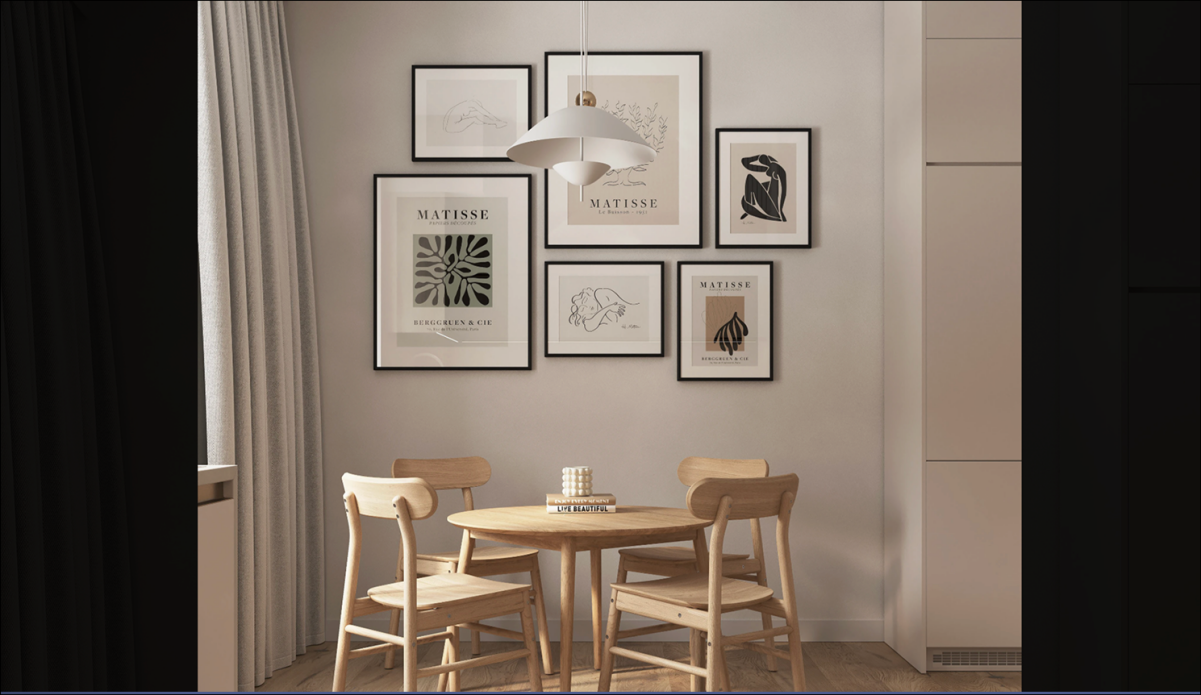 Dining room with asymmetric balance