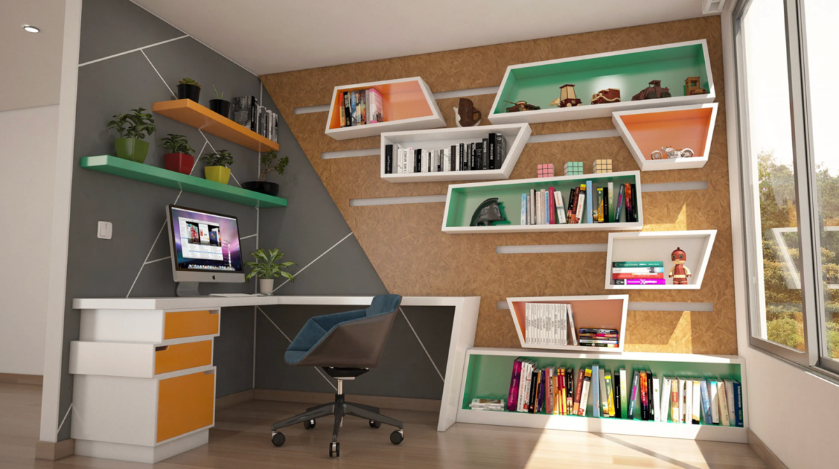 Study room with asymmetric balance