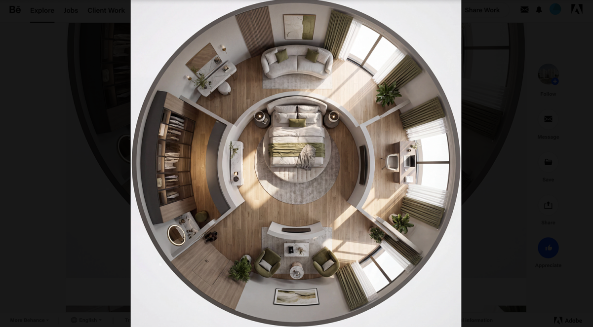 Bedroom with radial balance
