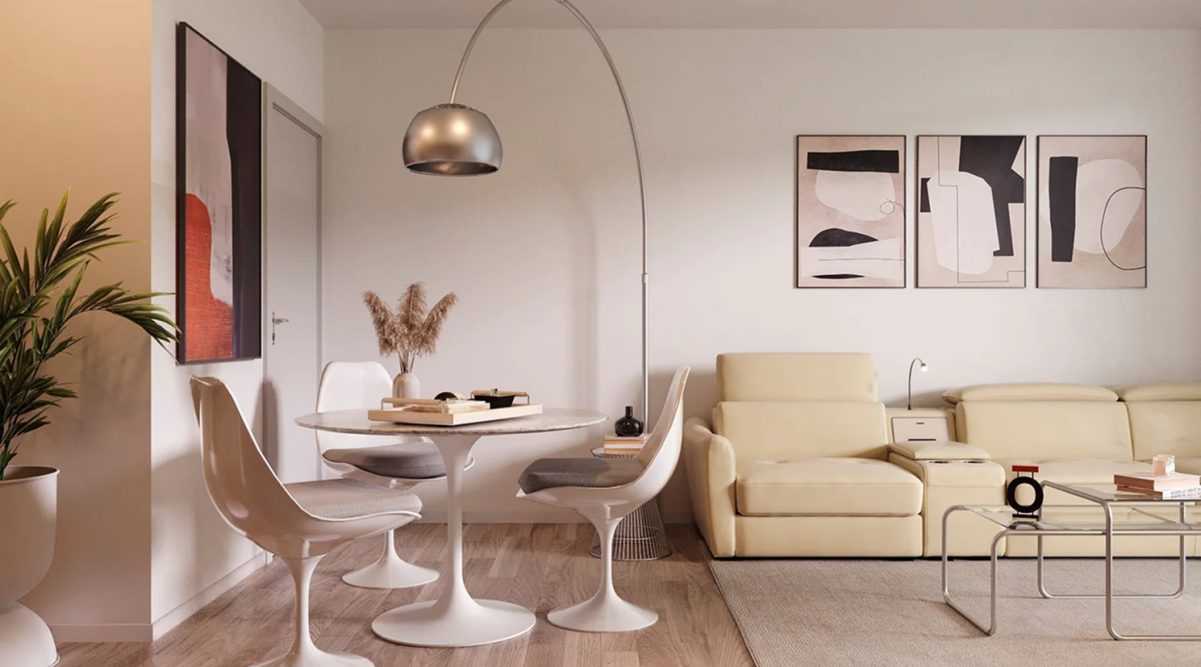 Living rooms with furnitures in different heights and scales