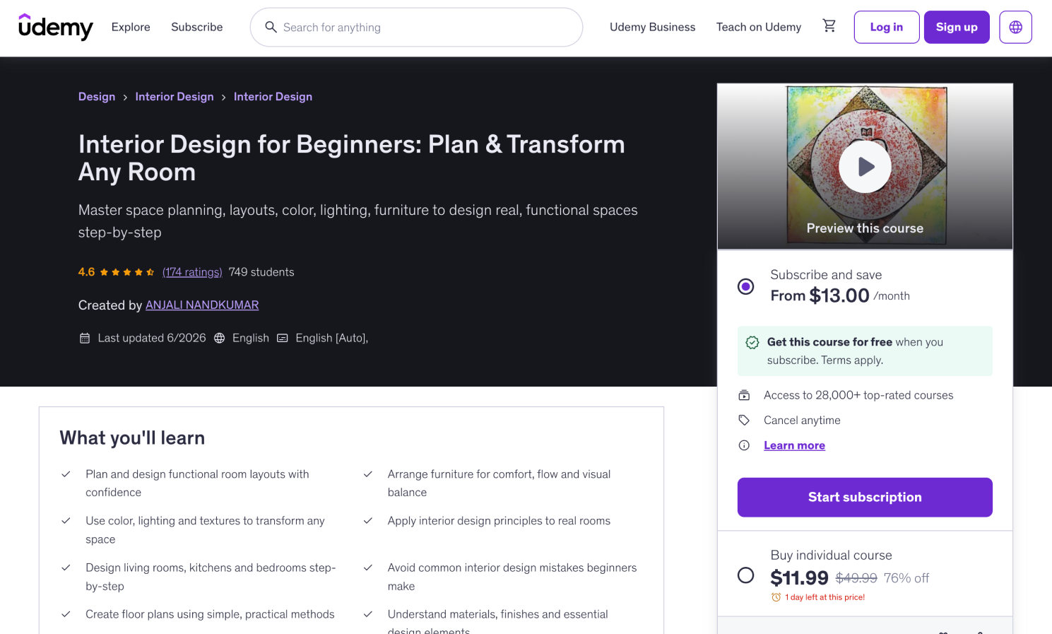 Udemy Interior Design for Beginners