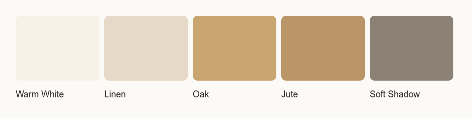 Warm white, oak, and linen