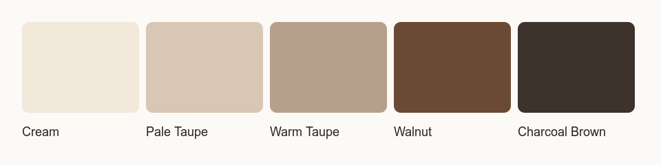 Cream, taupe, and walnut
