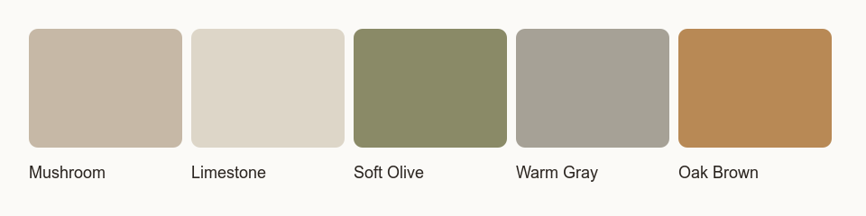 Mushroom, Stone, and Soft Olive