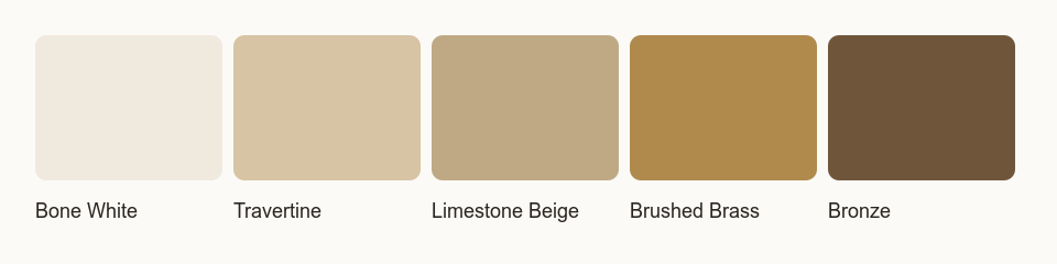 Bone white, travertine, and brushed brass