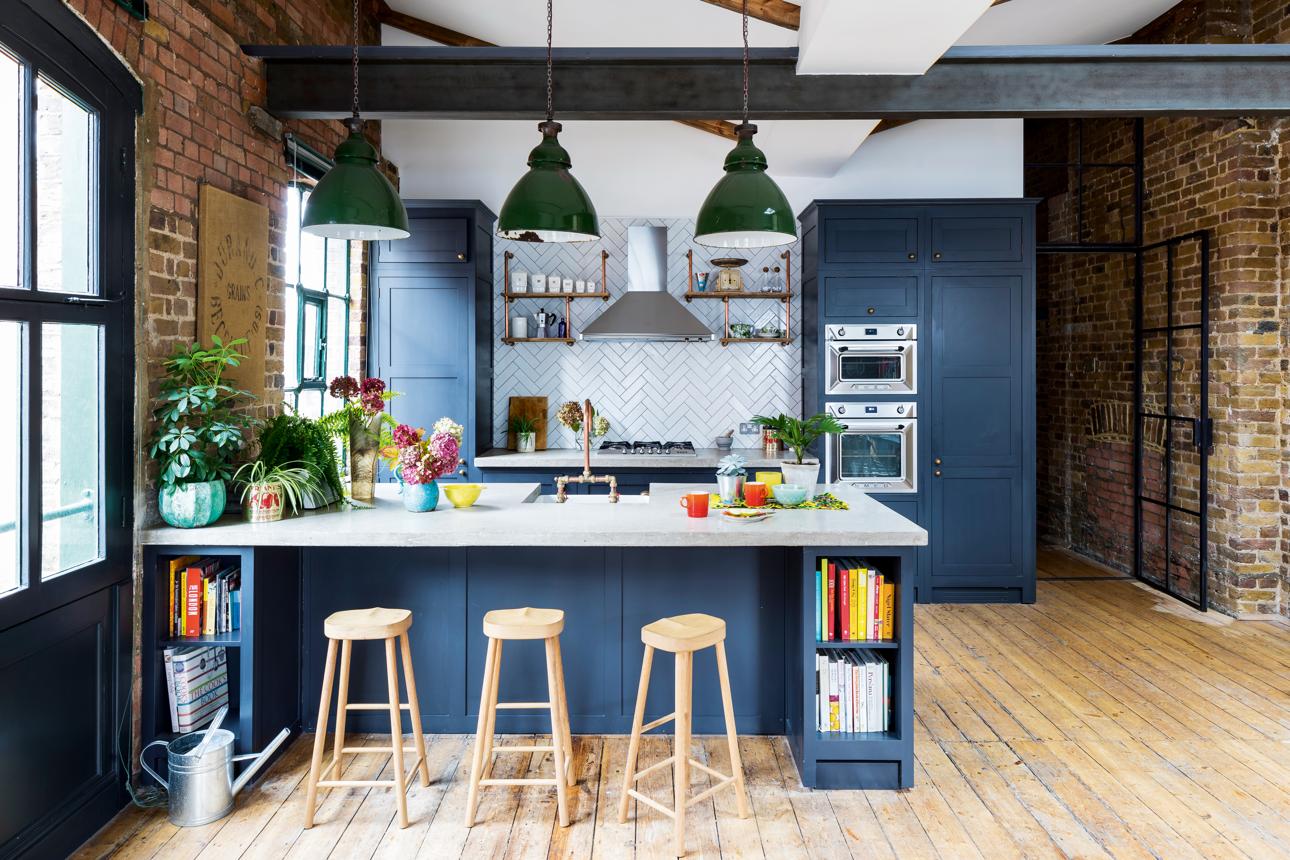Industrial design with a strong blue accent