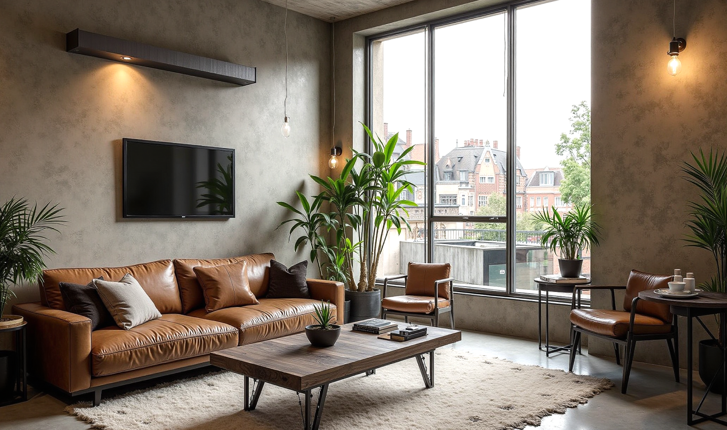 A stunning industrial style interior design example made by DecAI