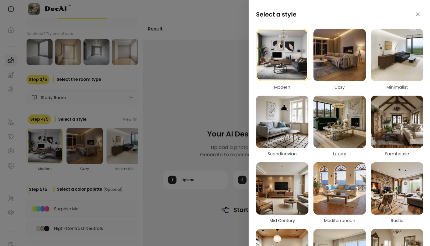 DecAI™ provides over 30 design style options