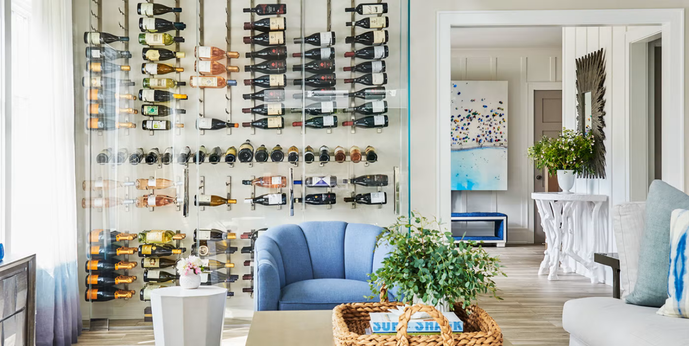 Glass wine wall in a living room