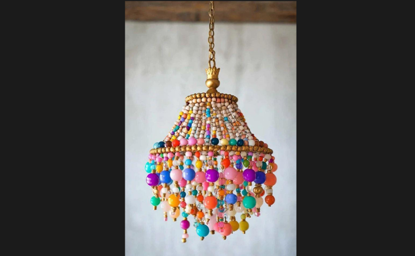 DIY colorful beaded chandelier, a bohemian decorative lighting craft