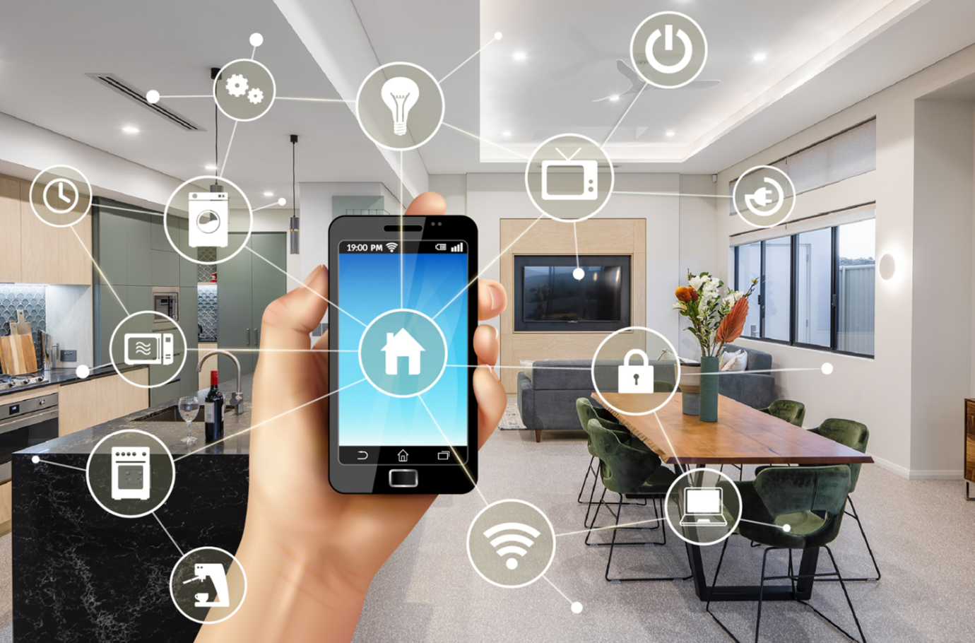 Smartphone-controlled integrated smart decor in a modern home