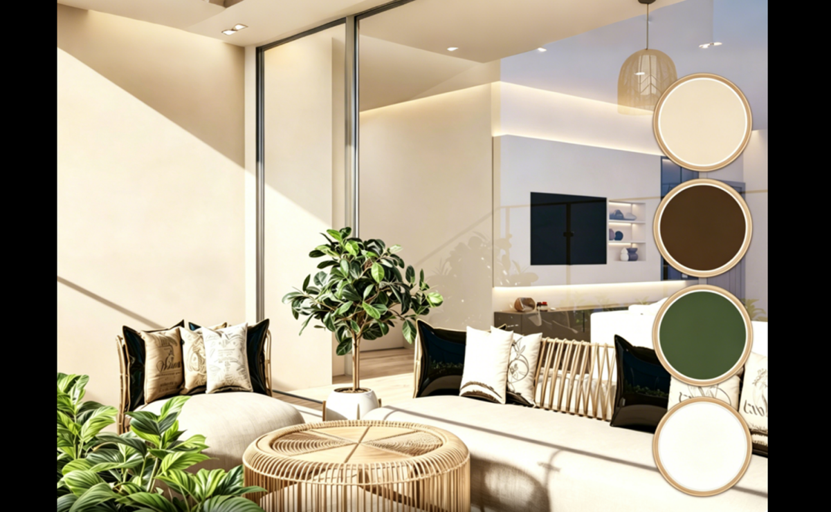 Terrace with white and warm beige tones