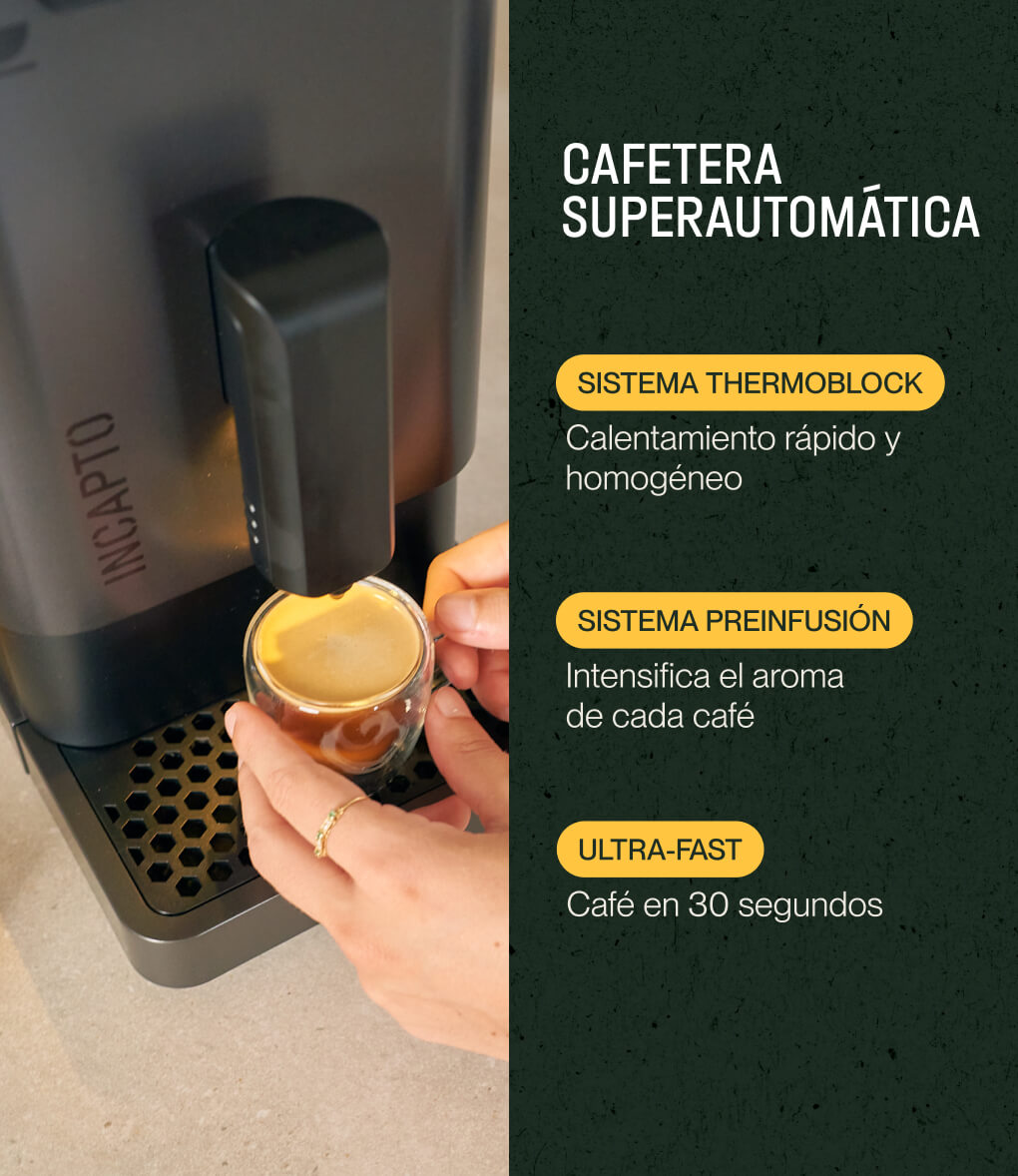 Incapto Coffee - Cafetera Superautomática Espresso, 19 Bares de Presión,  1470 W, Molido y Salida del Café Regulables, Limpieza Automática, Sistemas  Preinfusión y Thermoblock, Con Vaporizador : : Hogar y cocina