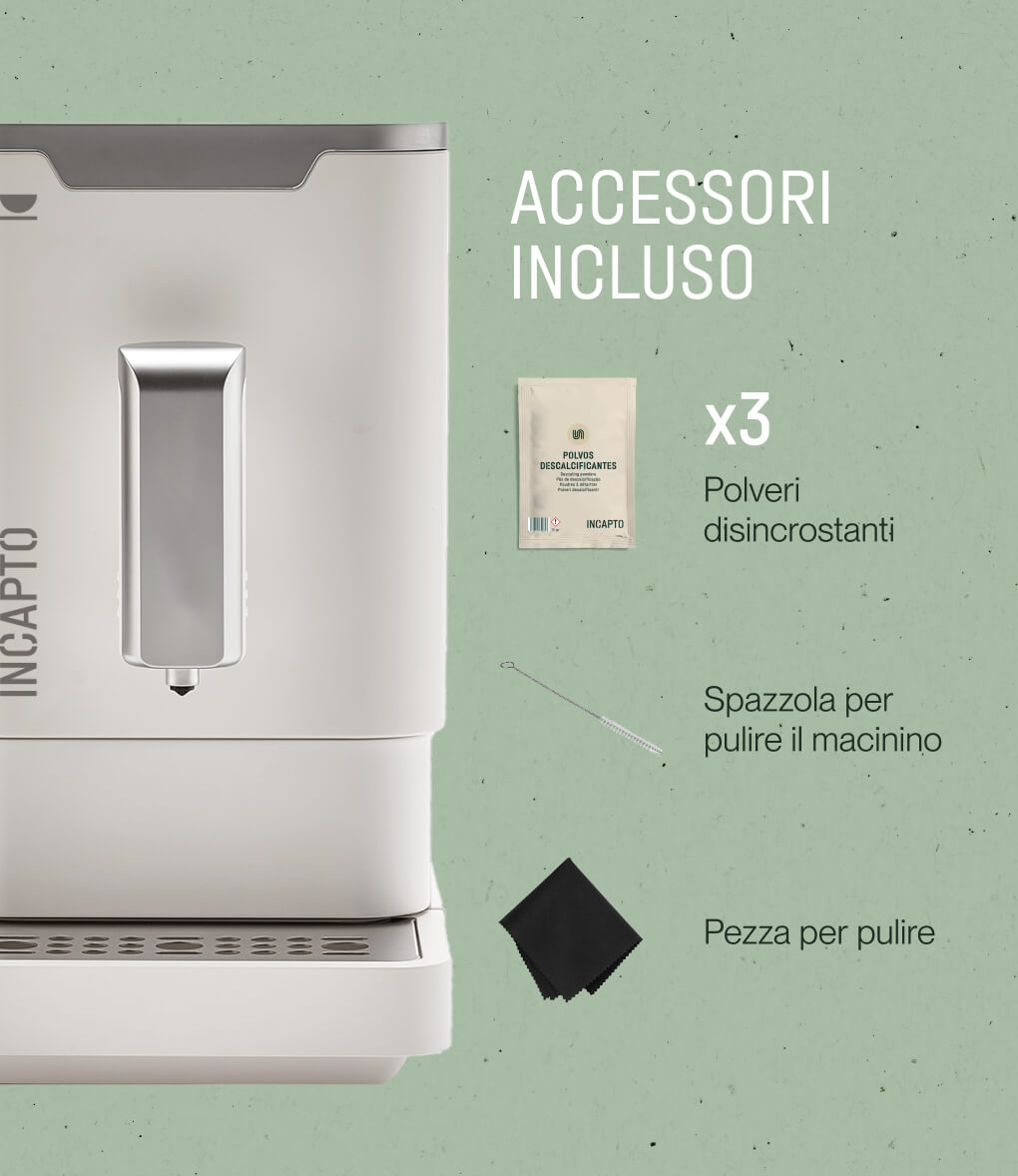 Accessori inclusi con la macchina caffè in grani bianca Incapto