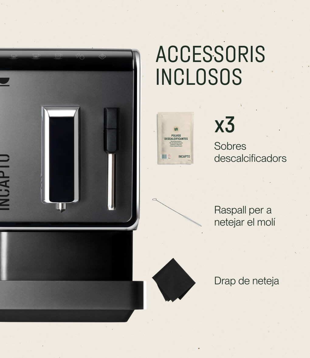 Accessoris inclosos amb cafetera superautomàtica amb vaporitzador