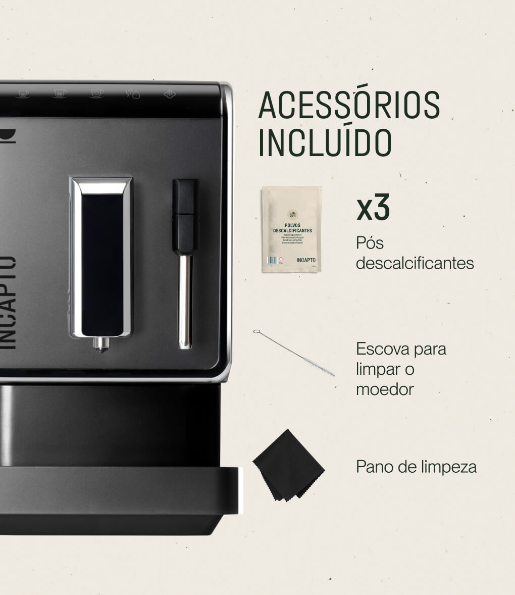 Acessórios incluídos com a máquina café em grão com vaporizador