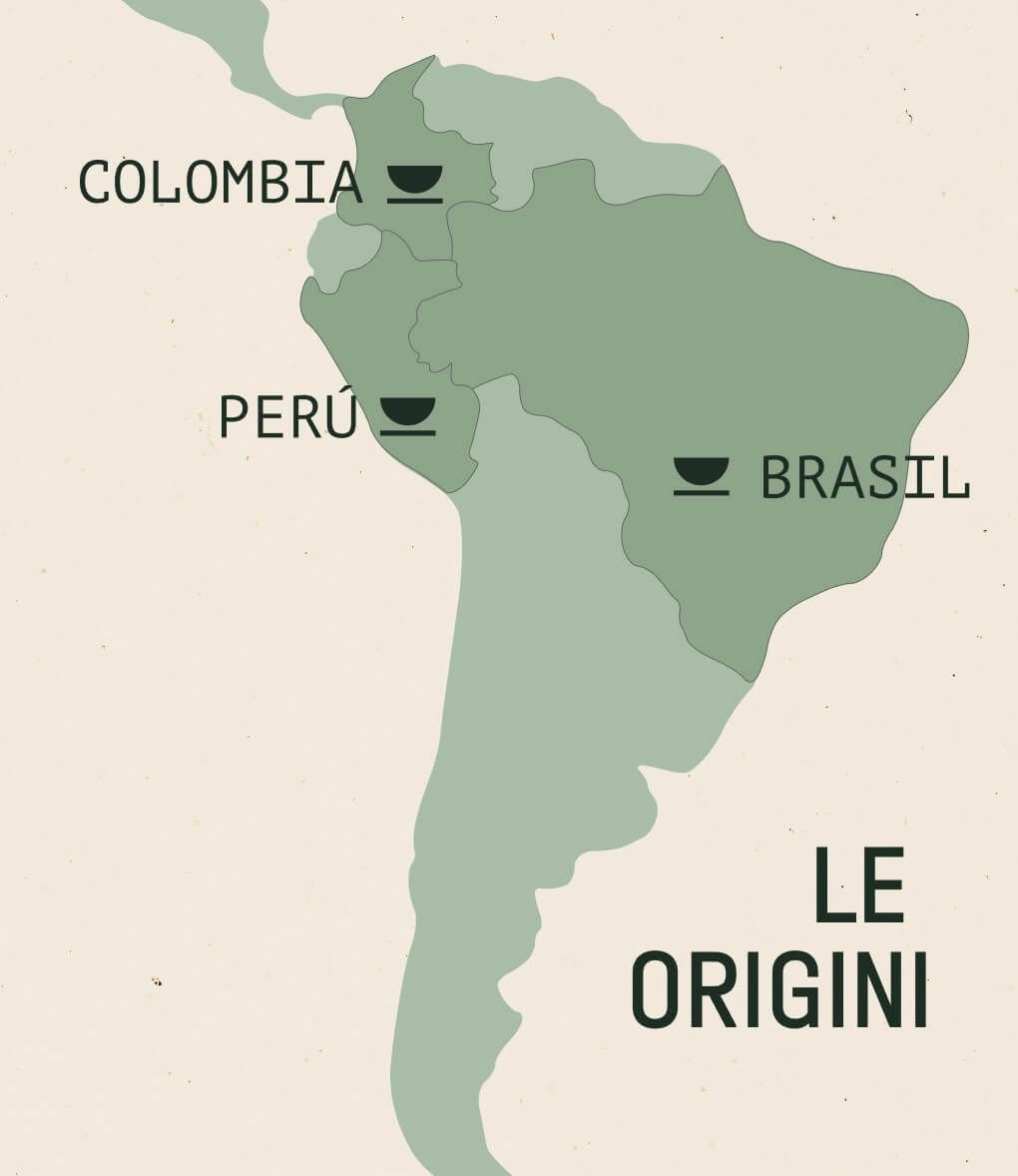 Mappa delle origini del pack di caffè in grani Sud America