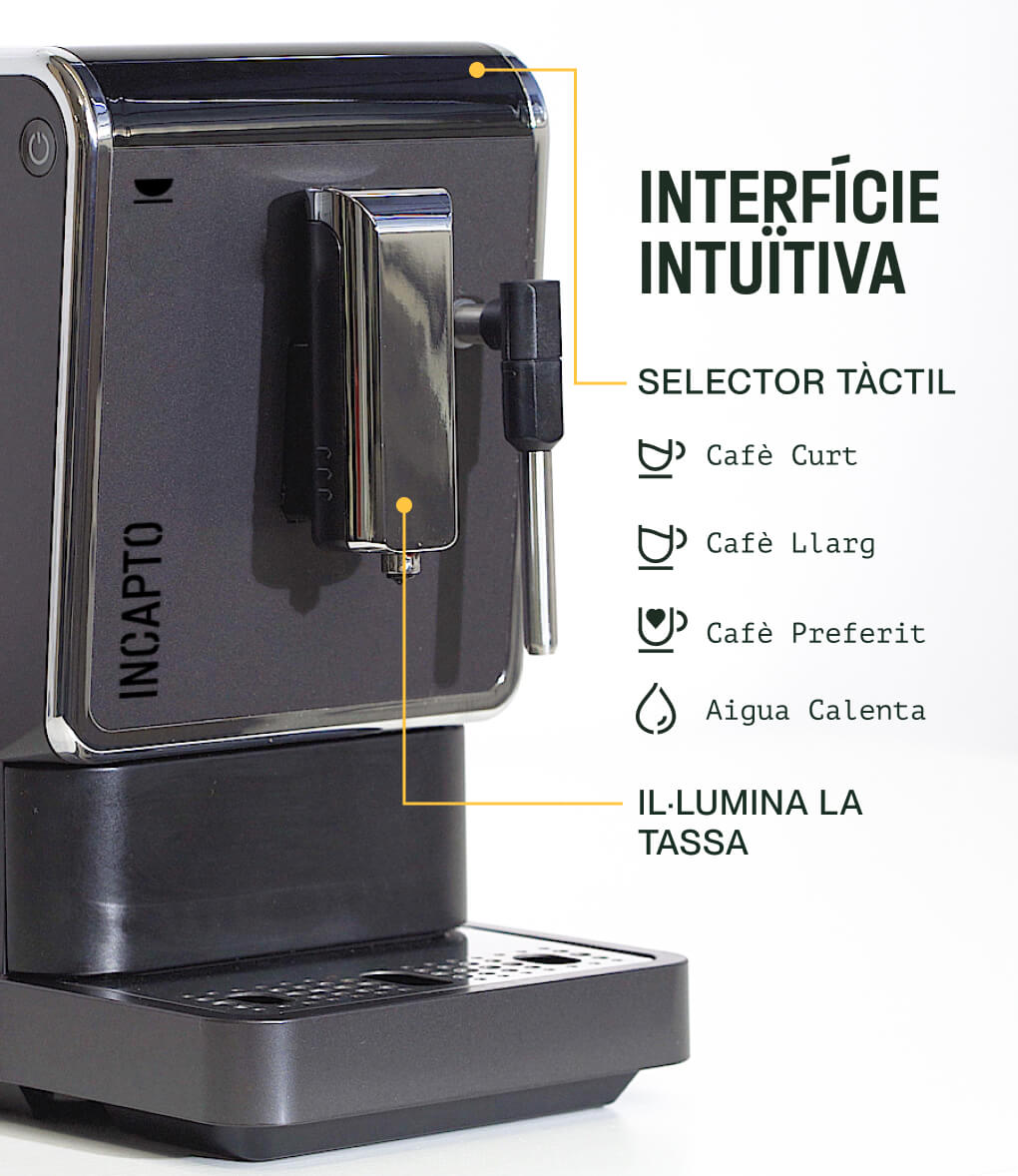 Selector tàctil per cafès a la cafetera superautomàtica amb vaporitzador
