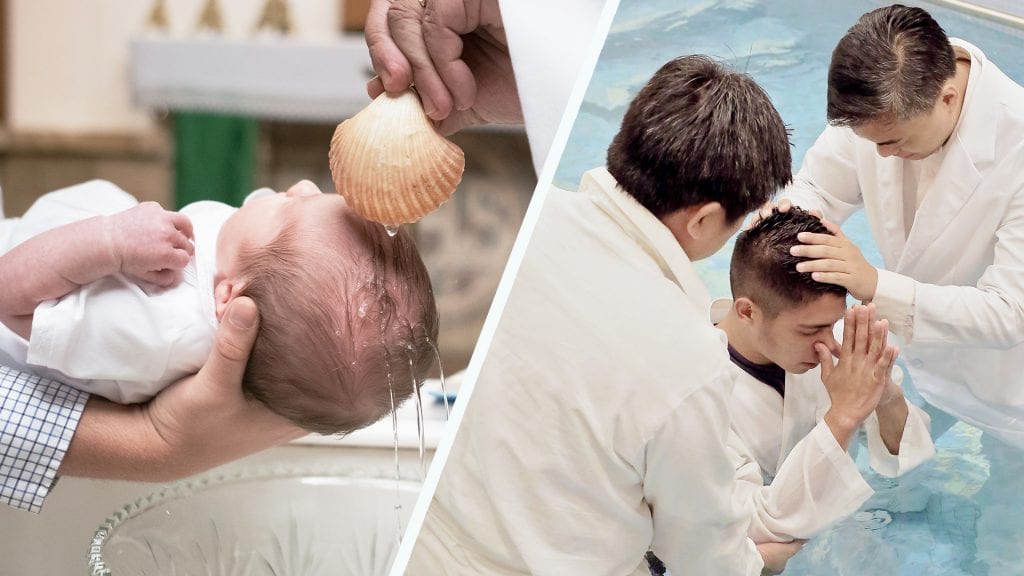 Two different types of baptisms, baptism by infusion and baptism by immersion.