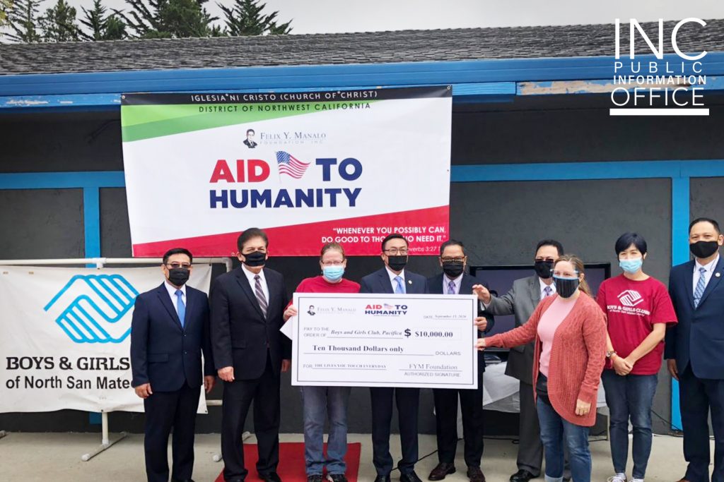 Representatives from the City of Pacifica, Boys & Girls Club and the Church Of Christ pose with the large format check donation of $10,000