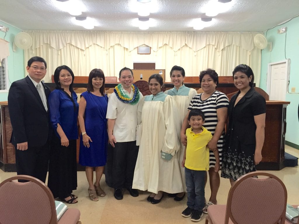 Bruce with a group of Church officers after his baptism