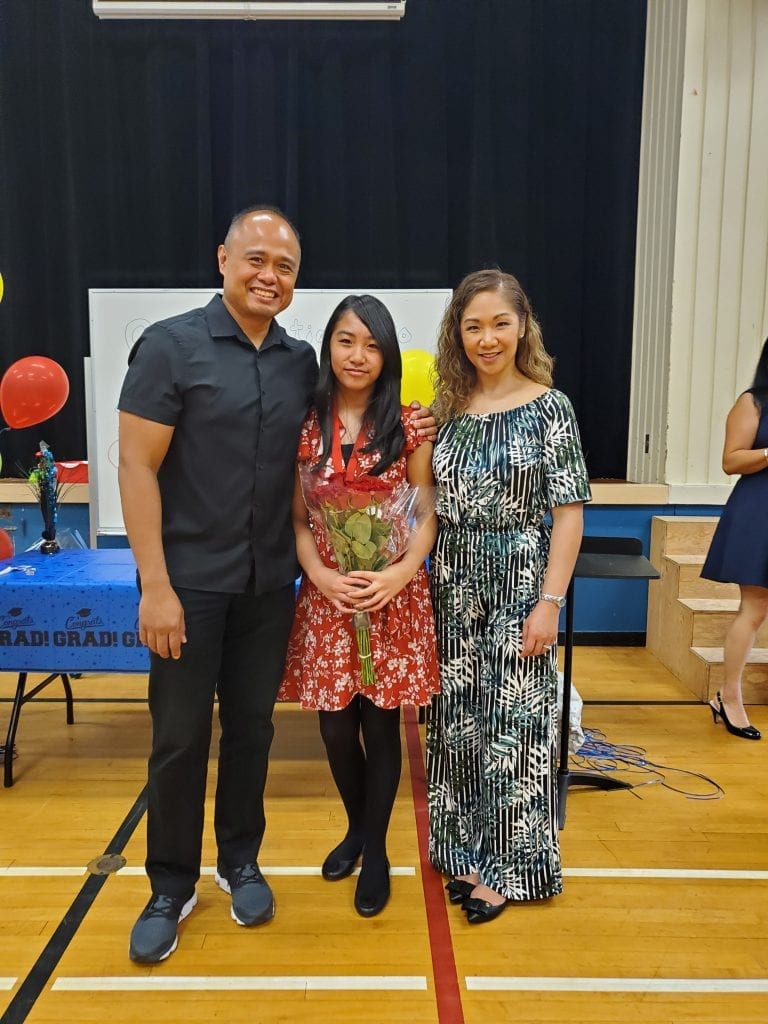 Parents with young daughter at graduation