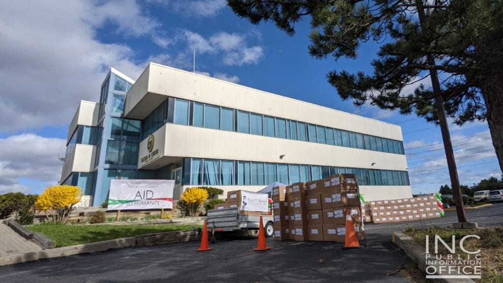 312 boxes of food donations for 5n2 Kitchens are arranged by Iglesia Ni Cristo (INC) or Church Of Christ Volunteers outside the INC’s Greater Toronto District Office at an Aid To Humanity Event