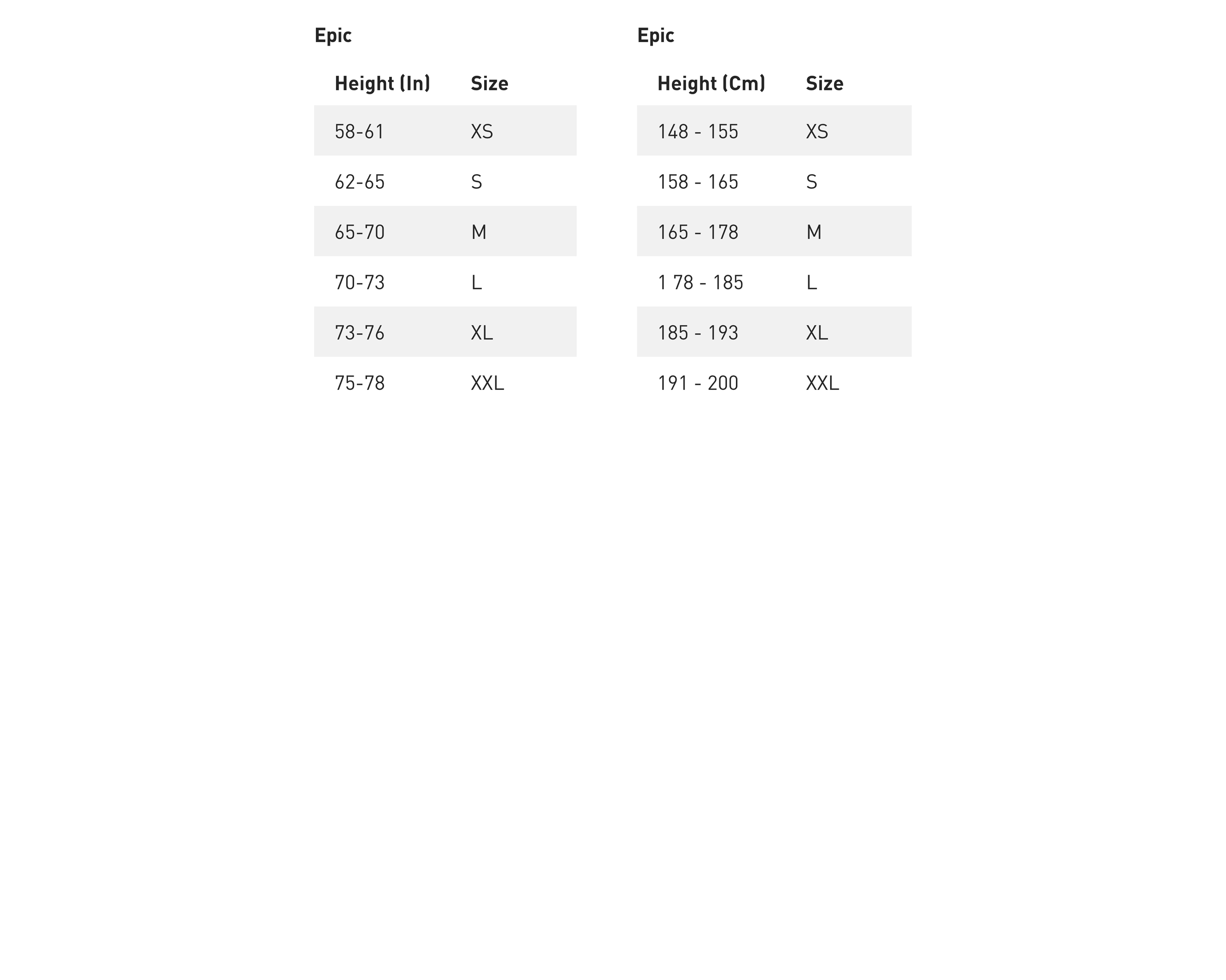 Size guide for 2026 Specialized Epic 8 Expert Di2