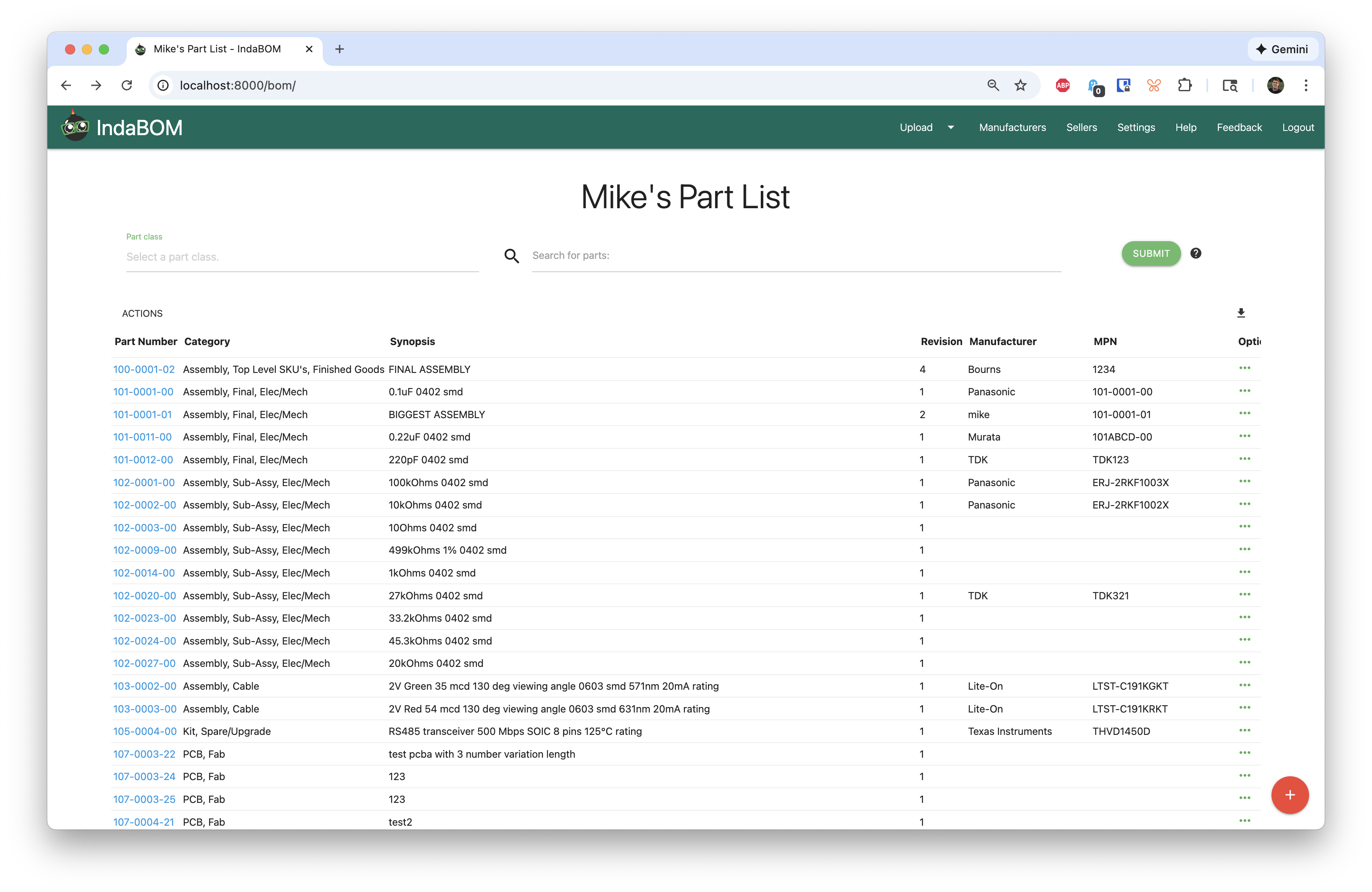 IndaBOM Part List
