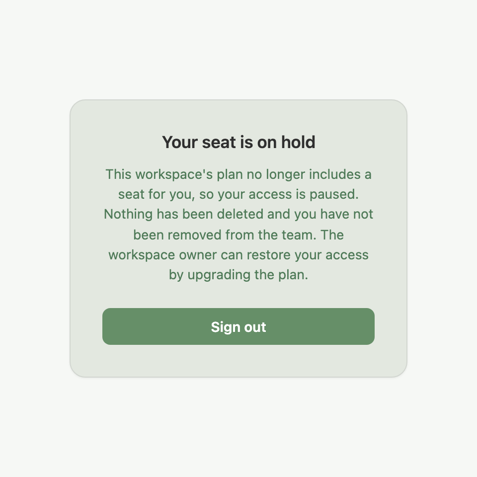 Your seat is on hold screen, with the Sign out button