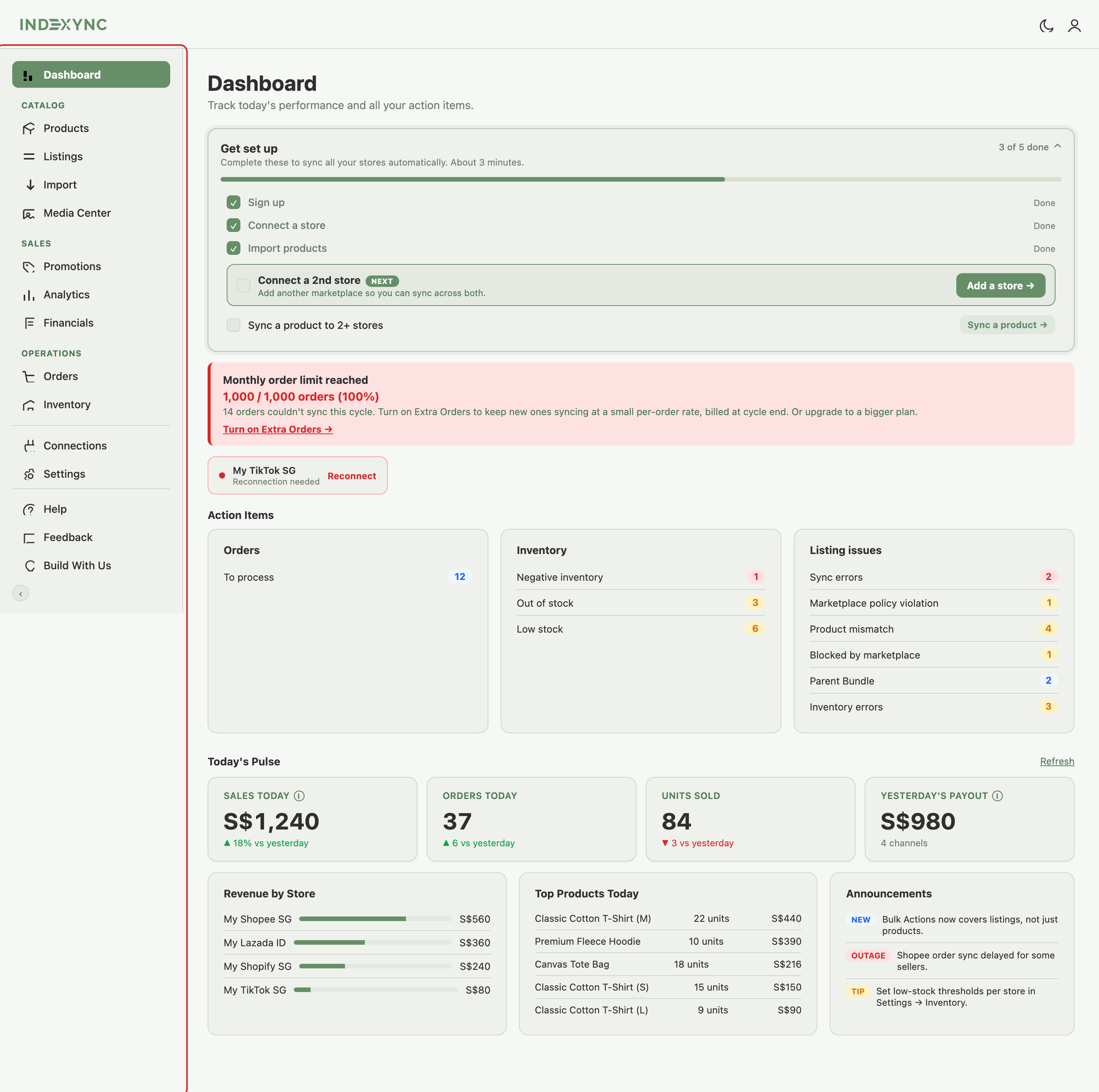 Sidebar fully expanded showing the main navigation items, with Connections and Settings grouped near the bottom