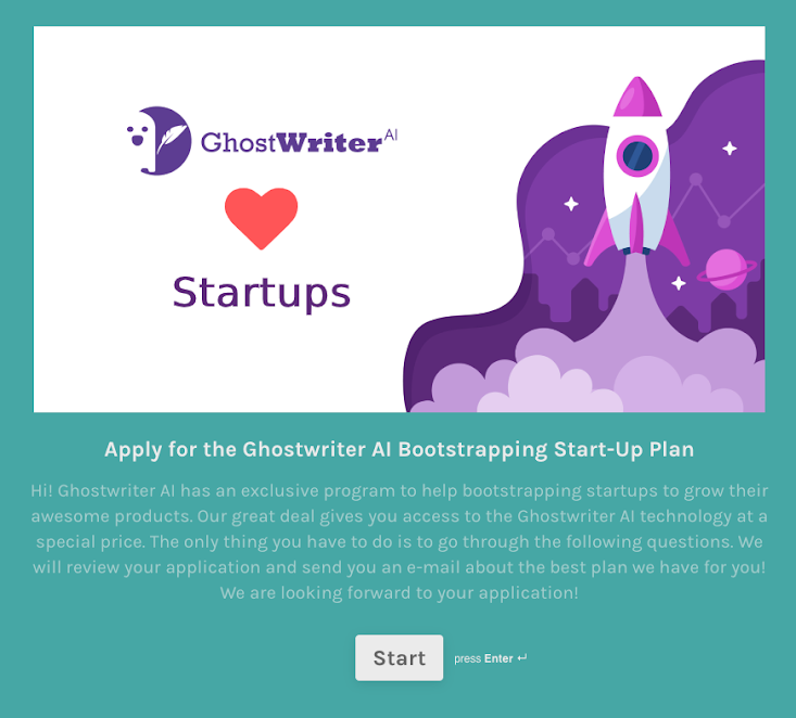 Ghostwriter's small startup offer