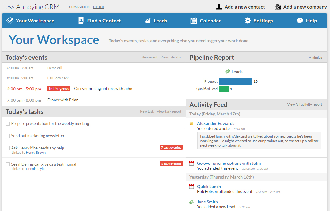 LACRM Workspace Screenshot