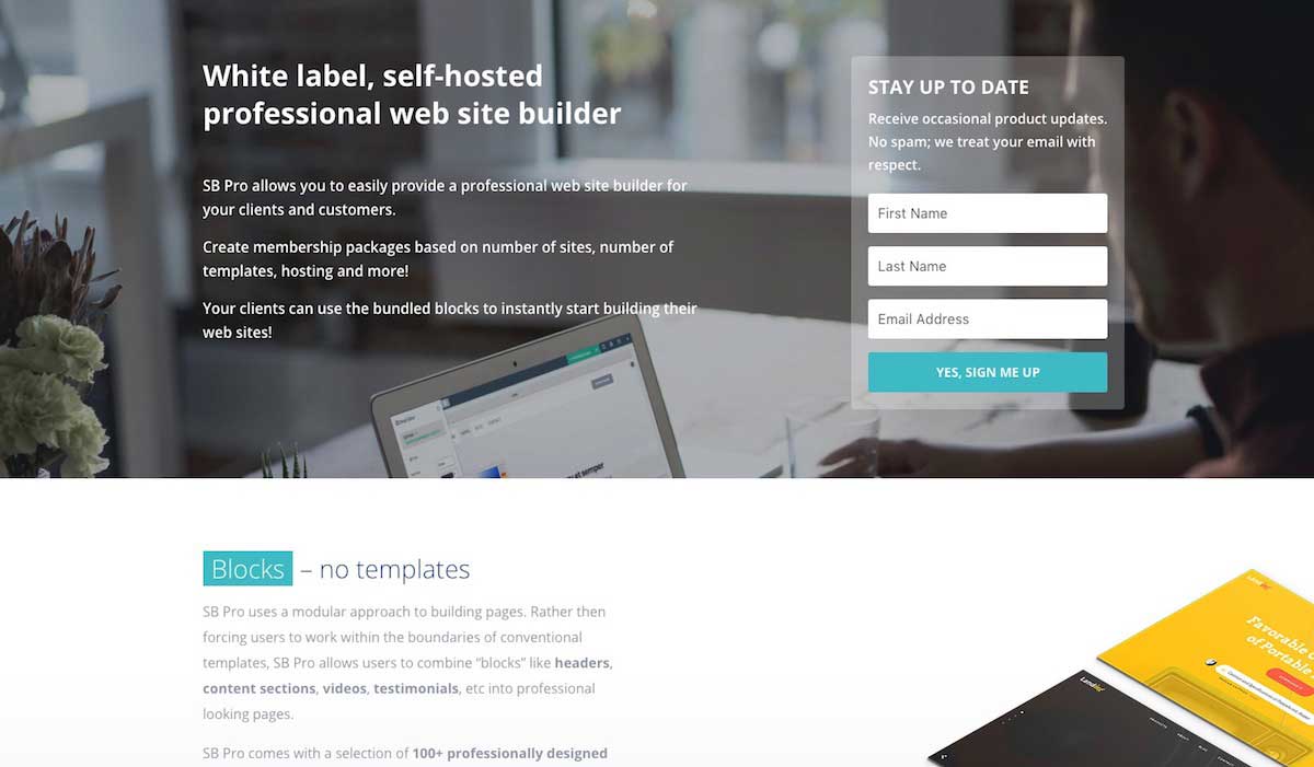 SB Pro landing page