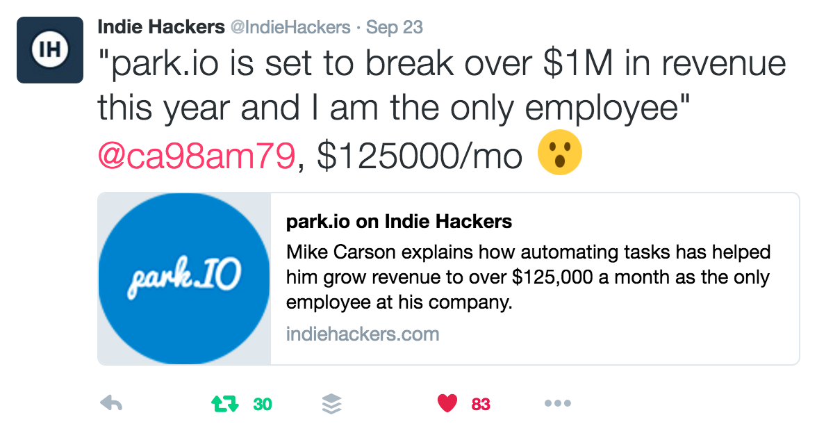 Popular Tweet About park.io's Success