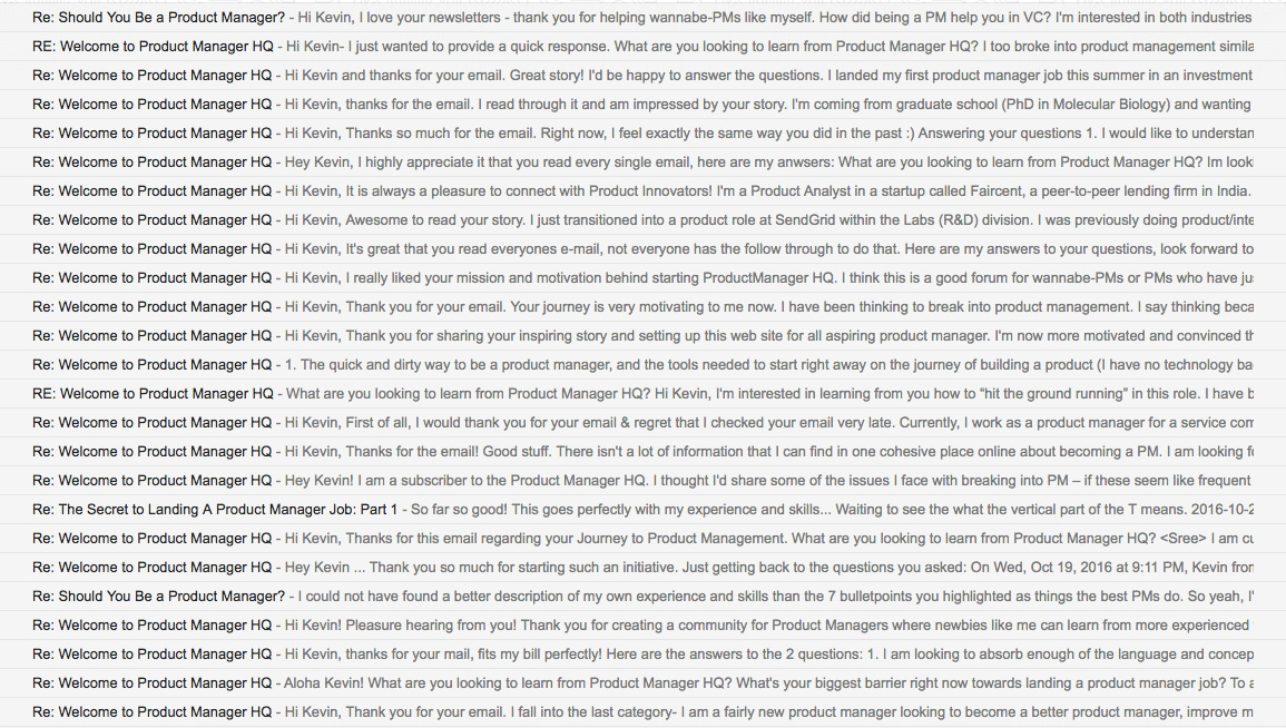 Kevin Lee's Inbox Full of Subscriber Responses