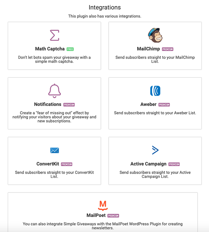 Simple Giveaways Integrations