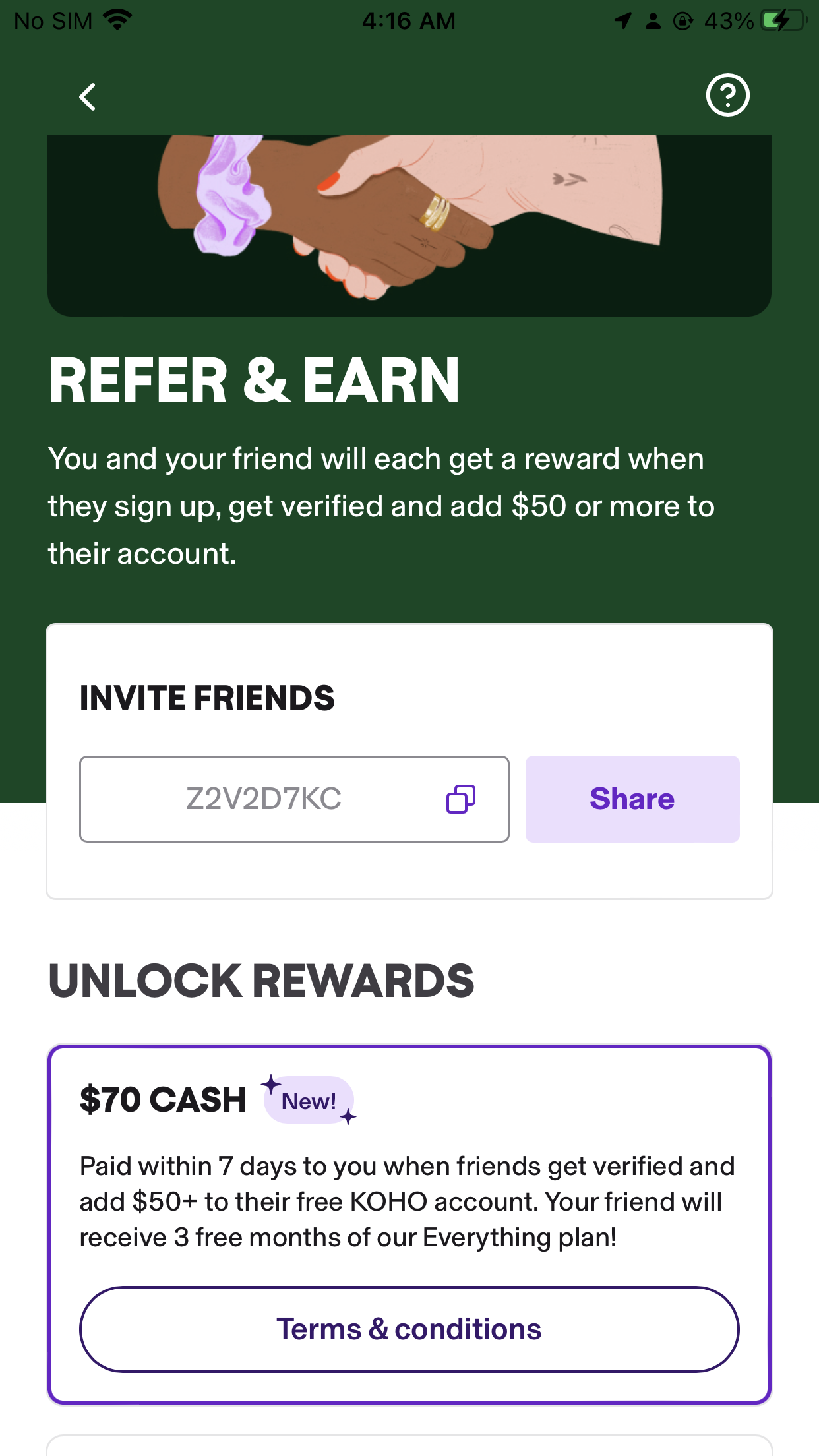 Koho signup bonus using my referral code